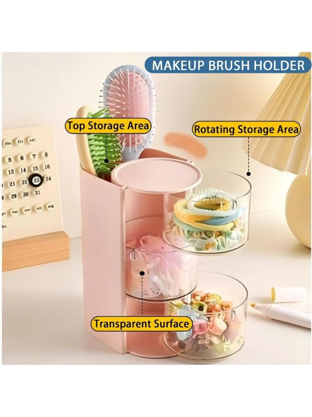 Stylish 3-Layer Hair Accessories Organizer & Rotatable Makeup Brush Holder
